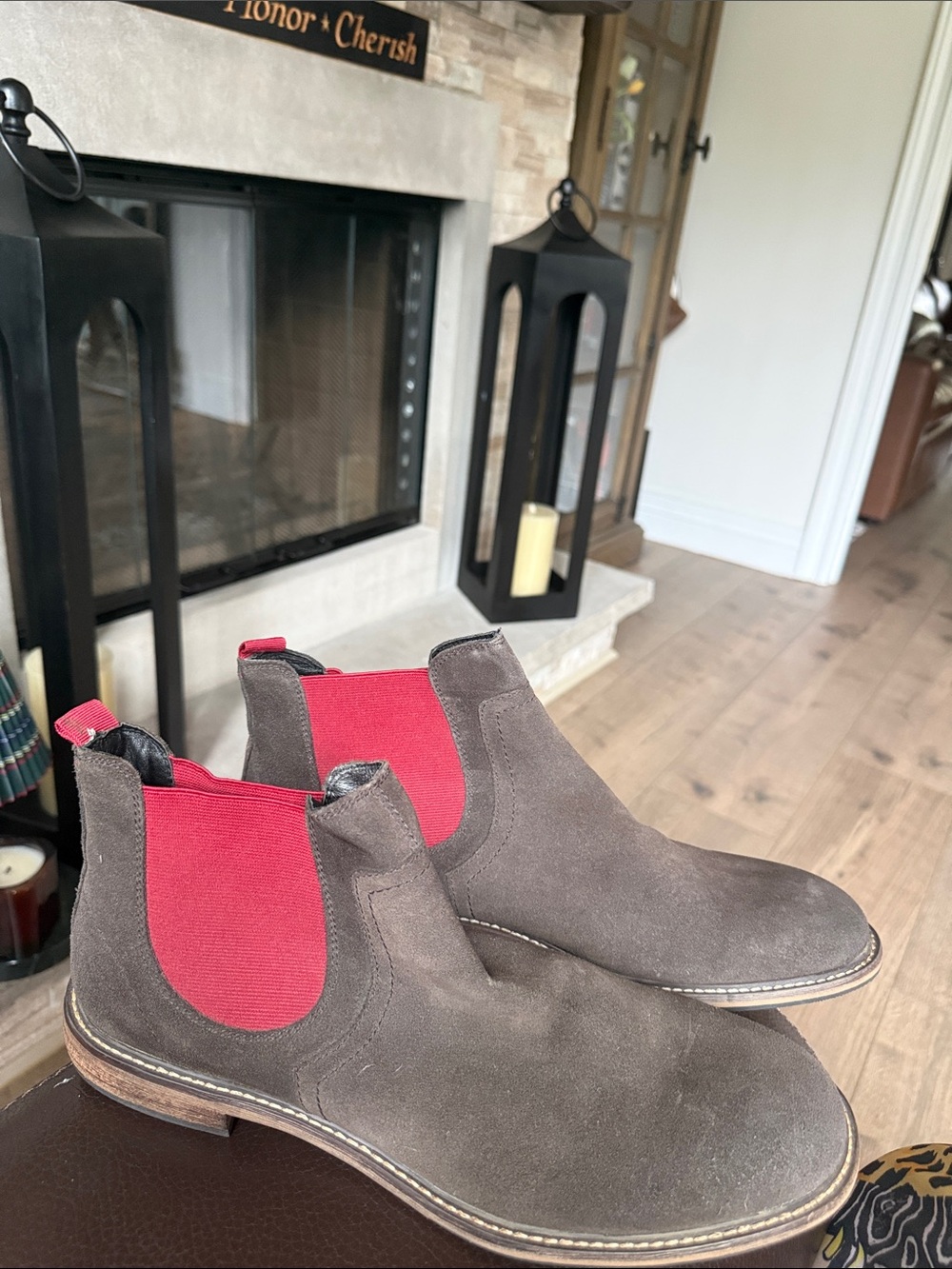 The Rail Brown Suede Chukka Boots with Red Elastic Panels